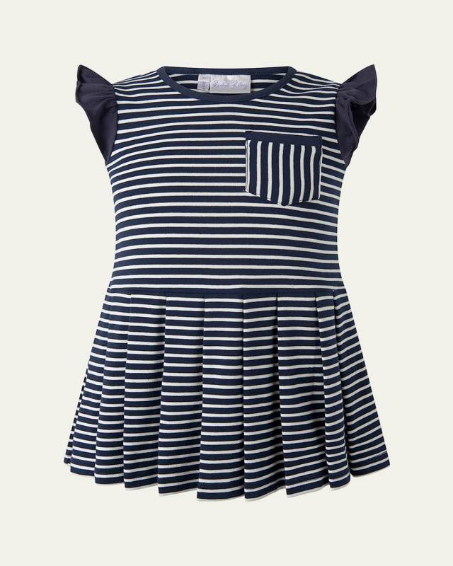 Girl's Breton Striped Tennis Dress, Size 6M-24